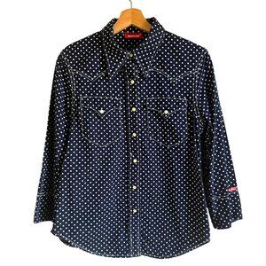 Denimist Navy Polka Dot Button-Up Shirt - Size Medium